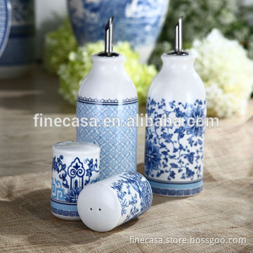 Elegant Fine New Bone China Salt Pepper Oil and Vinegar Set of 4 with Color Box